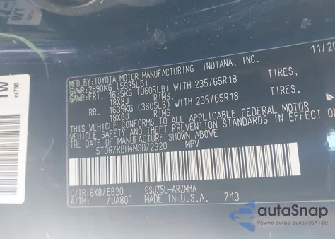 2021 Toyota Highlander Xle from USA, damaged, VIN 5TDGZRBH4MS072320